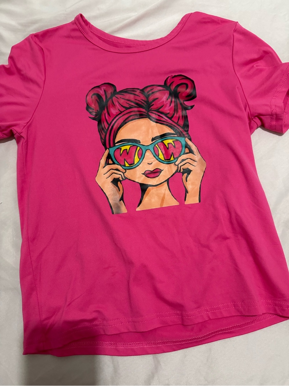 Girls' Bright Pink Graphic Tee with Sunglasses Pop Art